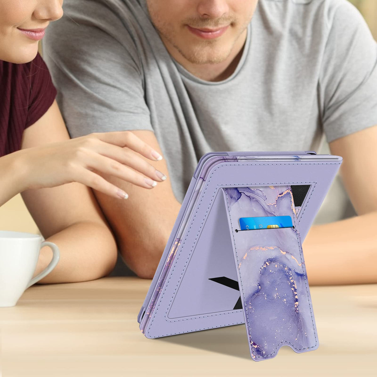 Fintie Stand Case for 6" Kindle 11th Generation 2024/2022, Lilac Marble | Foldable Kickstand PU Leather Cover, Card Slot & Hand Strap, Auto Sleep/Wake, for All-New Kindle 2024/2022 11th Gen e-Reader