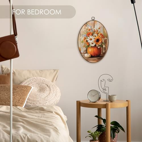 Fewgb Fall Pumpkin Autumn Floral Pictures Oval Wall Art Decor Framed 9x12