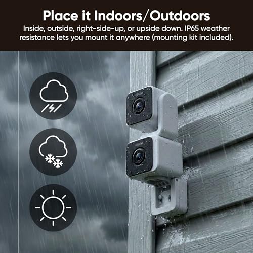 WYZE Duo Cam Pan Indoor/Outdoor IP65 2K 360° Pan/Tilt Smart Home Security Camera with Color Night Vision, Compatible with Alexa & Google Assistant, White