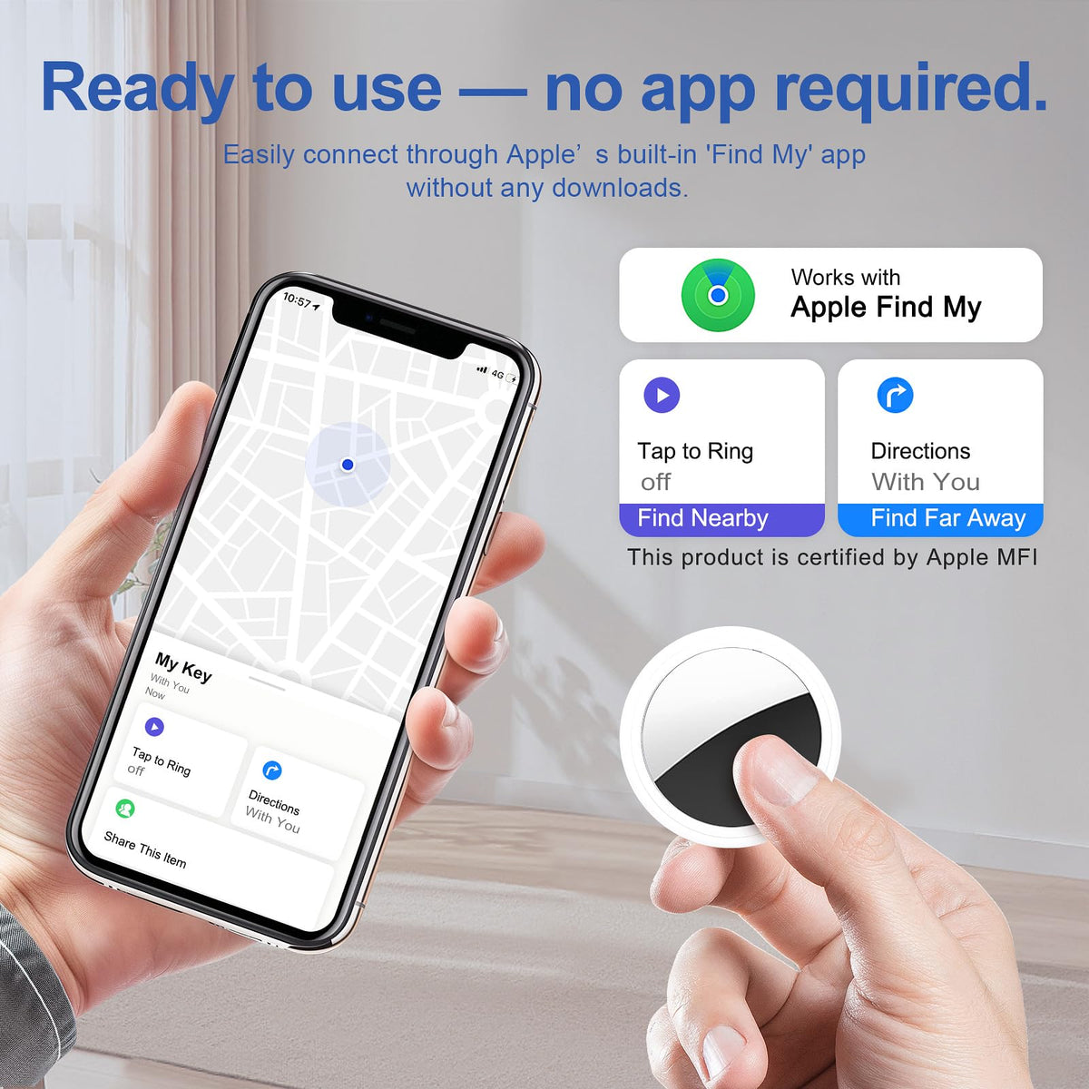 Air Tracker Tag 2 Pack [Apple MFi Certified] with Find My(iOS Only) | Key Finder with No App Needed, IP65 Waterproof, 365-Day Standby, Wallets Keys Bags Luggage Locator Tracker Tag