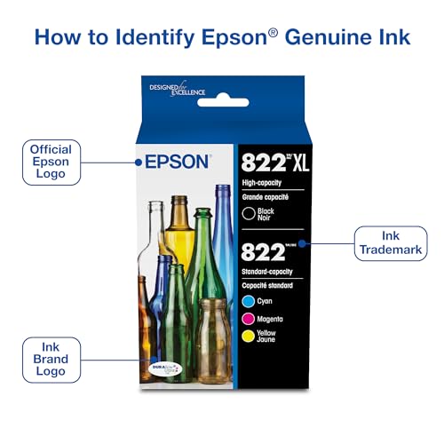 EPSON 822 DURABrite Ultra Ink High Capacity Black & Standard Color Cartridge Combo Pack (T822XL-BCS) Works with WorkForce Pro WF-3820,3823, 4820, 4830, 4833, 4834
