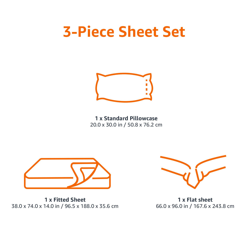 Amazon Basics Lightweight Super Soft Easy Care Wrinkle Free Microfiber 3 Piece Bed Sheet Set with 14-Inch Deep Pockets, Twin, Navy Blue, Solid, Kids, Men & Women Bedding