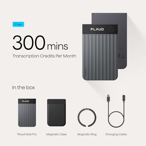 Plaud Note Pro AI Voice Recorder Transcribe & Summarize for Meetings Calls | AI Note Taker for Professionals & Teams, Productivity, 112 Languages, Ultra-Slim, InstantView Display, Case Included, Black