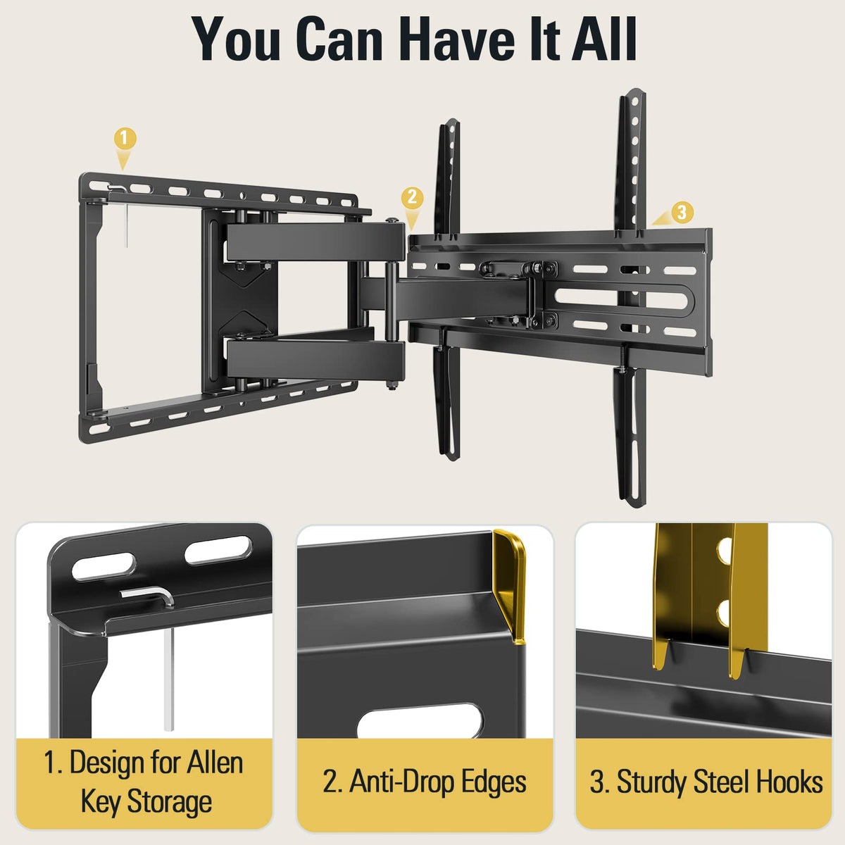 Mounting Dream Full Motion TV Wall Mount for 32-70 Inch TVs up to 110lbs | Mount Bracket with Swivel and Tilt, TV Bracket with Articulating Dual Arms, Fits 16” Studs, Max VESA 400X400 mm, MD2380