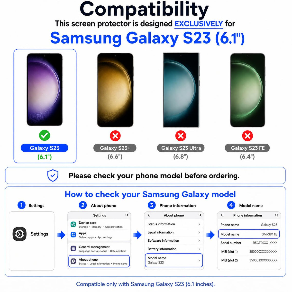 NEW'C for Samsung Galaxy S23 6.1" (SM-S911),Screen Protector Tempered Glass