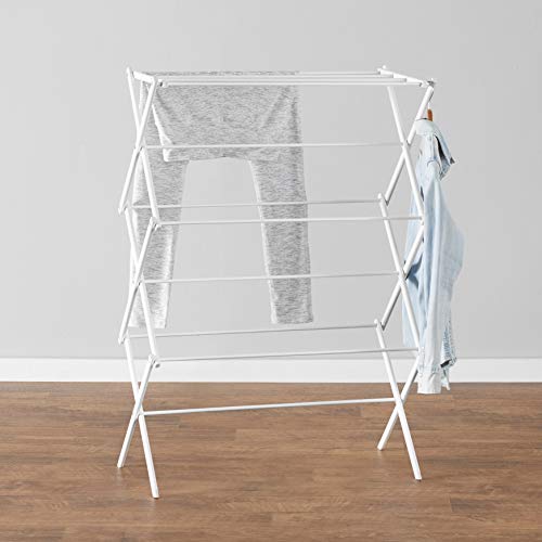 Amazon Basics Foldable Portable Clothes Drying Rack for Indoor Air Drying, Collapsible Design, 14.5" D x 29.5" W x 41.8" H, White