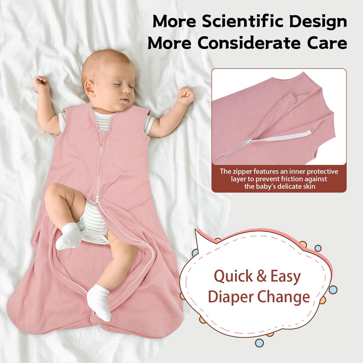 Baby Sleep Sack 0-6 Months, 100% Cotton Wearable Blanket, 0.5 Tog, 3 Pack | Lightweight Infant Sleeping Bags, for Newborn Toddler, 2-Way Zipper for Easy Change, Soft and Breathable,Baby Sleep Essential
