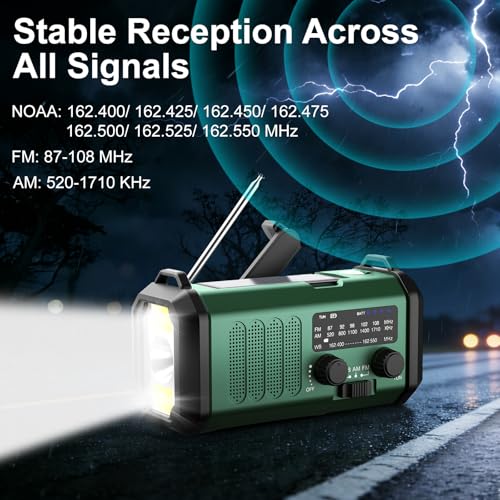 Leaton Hand Crank Emergency Radio, NOAA Weather Radio AM/FM,10000mAh | Solar charging, Rechargeable Battery Powered, USB-C Charger, Flashlight, SOS Alarm, for Camping Survival Emergencies