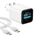 Smart Charging Butler–45W GaN Display Fast Charger with 6.6ft C-to-C Cable | Fast Charging,Active Cooling,90° Foldable Plug,Power Display,Device Recognition,Care Mode,for iPhone 18 Pro Max/17/16,eBook