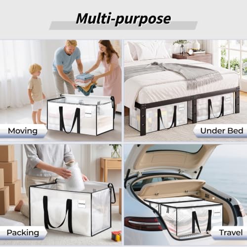 ukeetap 8 Pack Extra Large Clothes Storage Bins with Lids, Clear | Storage Bags with Reinforced Handles & Heavy-Duty Zippers, Moving Bags Boxes Totes for Clothes Packing, Dorms, College
