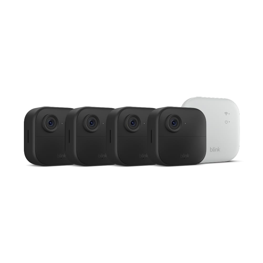 Blink Outdoor 4 XR – two-year battery wireless camera with 4x security coverage, 1000 ft open-air range or 400 ft with typical use — 4 camera system.