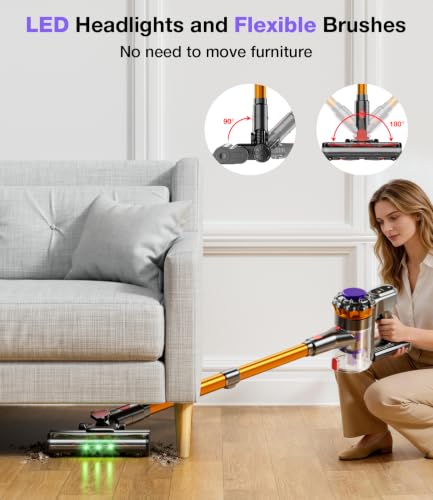 KQAHA Cordless Vacuum Cleaner, 600W 50KPA Vacuum Cleaners for Home, 65Mins Stick Vacuum Cordless with Self-Standing, LED Display & Anti-Tangle, Lightweight Wireless Vacuum for Pet Hair/Carpets/Floors
