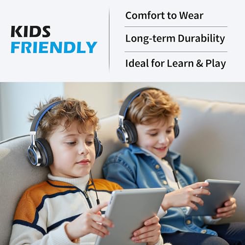 AILIHEN C8 Kids Wired Headphones with Mic for School, 3.5mm Jack, BlackBlue | On Ear Headsets and Volume Control Foldable, Corded Computer Chromebook for Children Teens Classroom Online Learning Travel