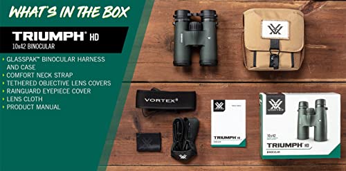 Vortex Triumph HD 10x42 Binoculars | HD Optics, Tripod Adaptable, Waterproof, Fogproof, Shockproof, Included Glasspak Harness - Unlimited, Unconditional Warranty