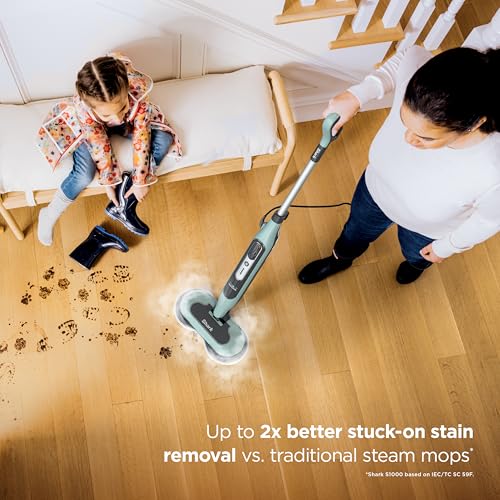 Shark Steam & Scrub Steam Mop, All-in-One Hard Floor Cleaner, Grey, S8001 | LED Headlights, 4 Dirt Grip Soft Scrub Pads Included, XL Water Tank, Swivel Steering