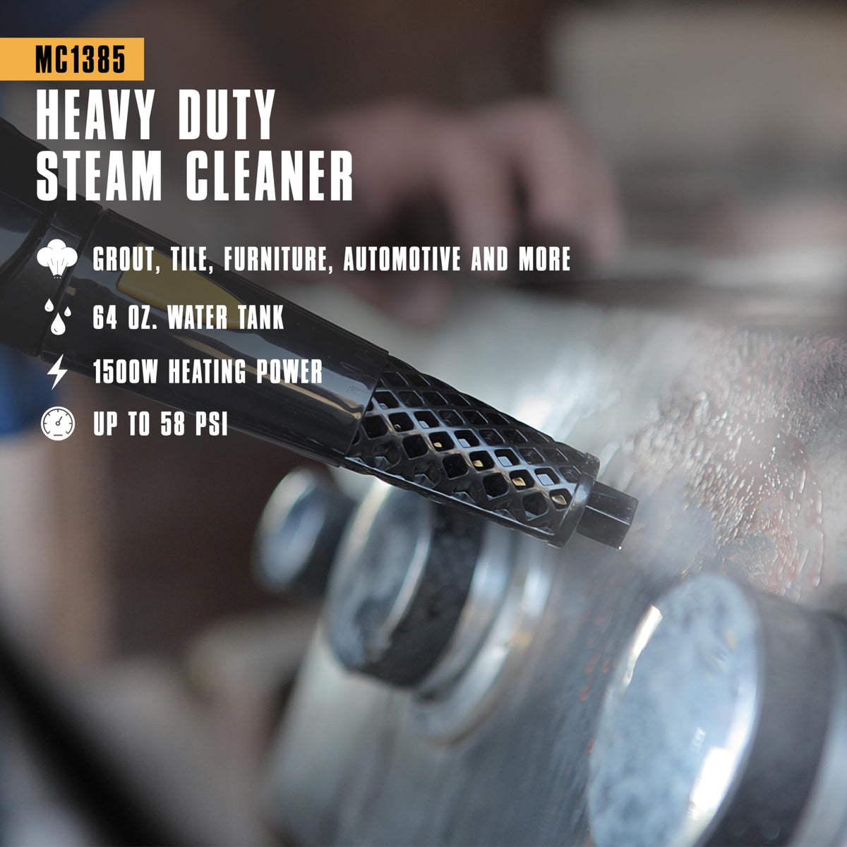 McCulloch MC1385 Canister Steam Cleaner, For Grout and Tile, 23 Accessories | Mop Head, Brushes & More - Built for Home, Tile, Carpet, Furniture, & Personal Car Detailing