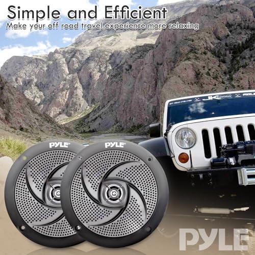 Low-Profile Waterproof Marine Speakers - 240W 6.5 Inch 2 Way 1 Pair Slim Style Waterproof and Weather Resistant Outdoor Audio Stereo Sound System, for Boat, Off-Road Vehicles - Pyle (Black)