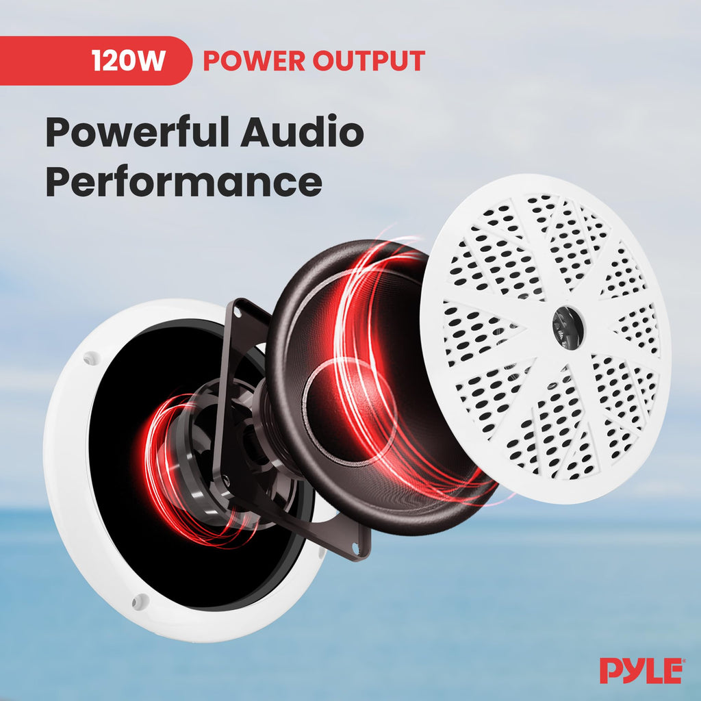 Pyle Marine Radio Receiver Speaker Set 12v Single Din Style Bluetooth Compatible Waterproof Digital Boat In Dash Console System with Mic 4 Speakers, Remote Control, Wiring Harness PLMRKT38W (White)