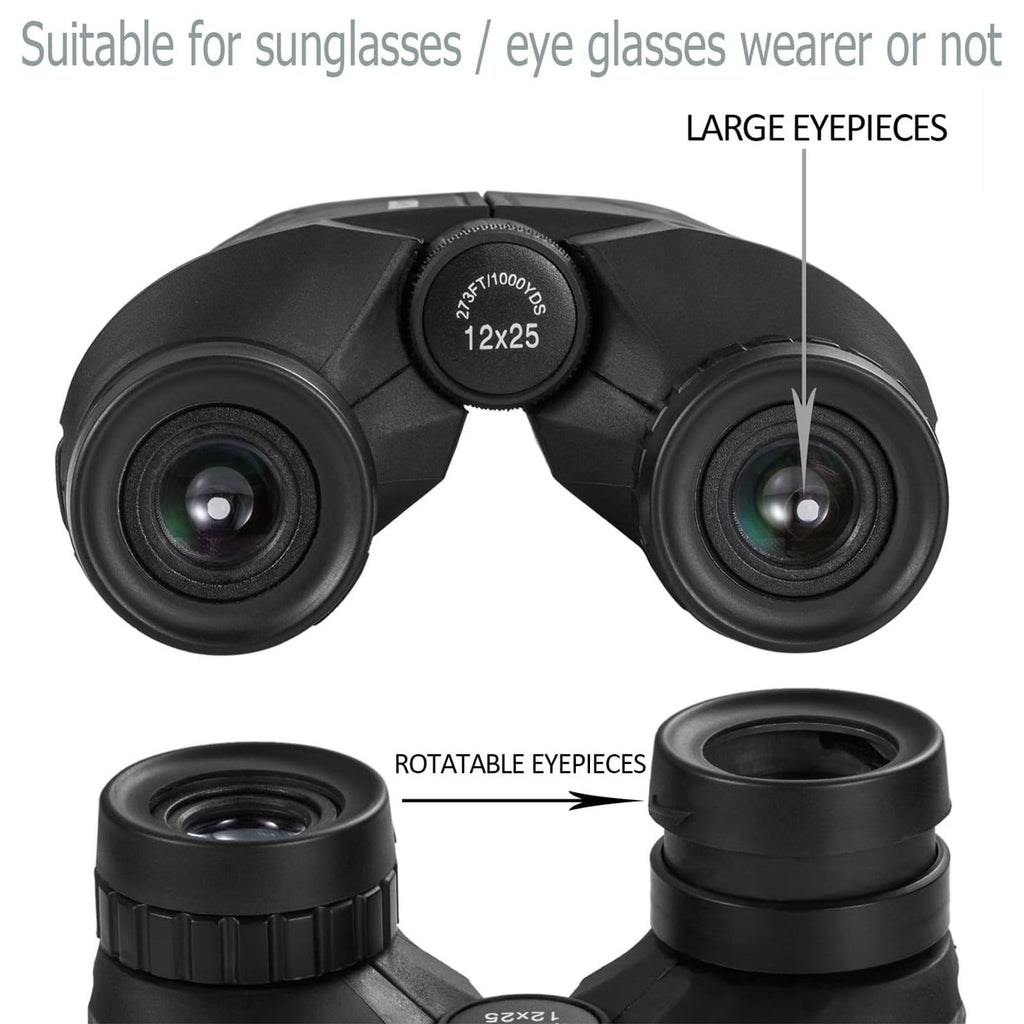 Occer 12x25 Compact Binoculars for Adults and Kids | High Powered, Easy Focus, Large Eyepiece for Bird Watching, Cruise Ship, Outdoor Hunting, Travel, Sightseeing