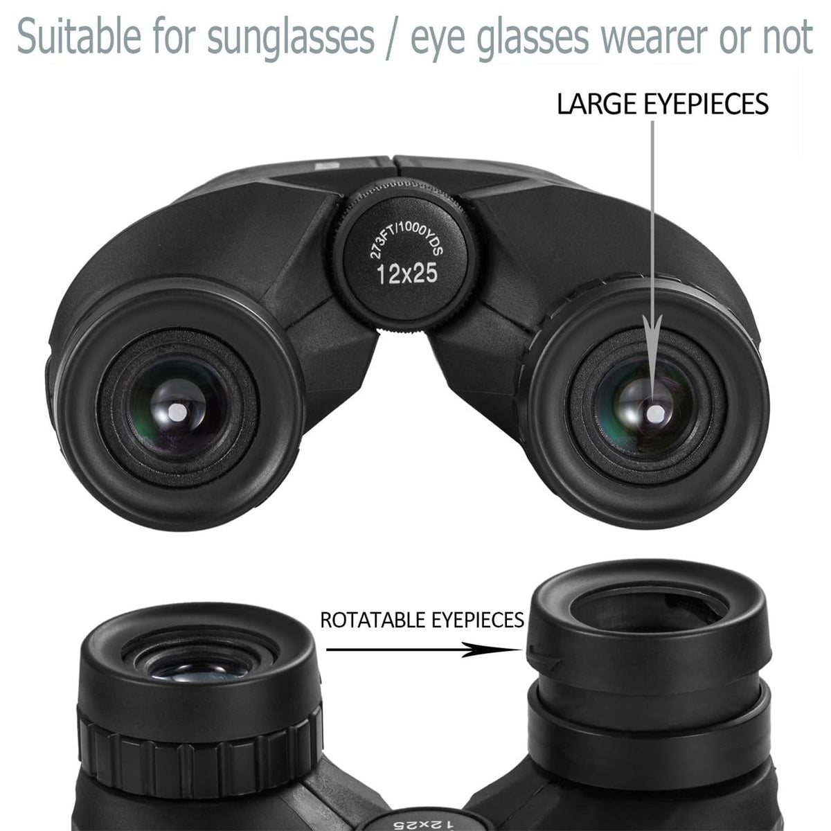 Occer 12x25 Compact Binoculars for Adults and Kids | High Powered, Easy Focus, Large Eyepiece for Bird Watching, Cruise Ship, Outdoor Hunting, Travel, Sightseeing