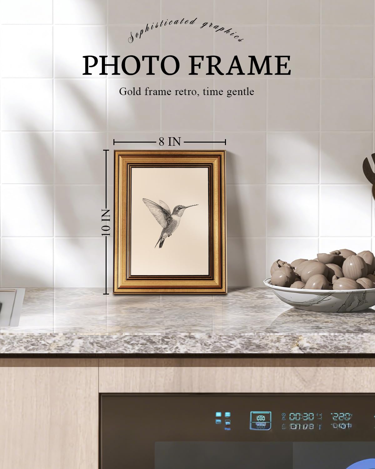 VIYYIEA Vintage Gold Framed Wall Art – Hummingbird Sketch Prints, 8x10 IN | Cute yet exquisite, Bathroom wall decor, High quality frame