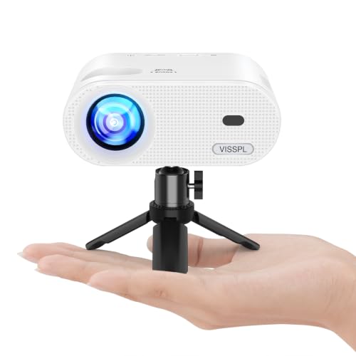 Mini Projector, VISSPL Full HD 1080P Video Projector, Portable Outdoor Projector with Tripod, Kids Gift, Home Theater Movie Phone Projector Compatible with Android/iOS/Windows
