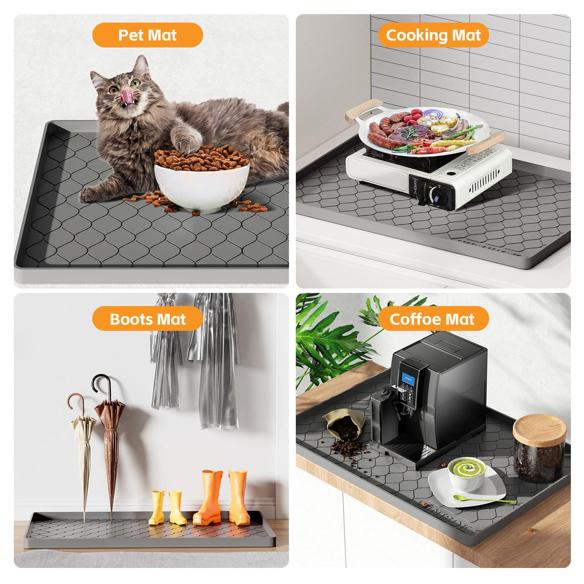 Winisok Waterproof Under Sink Mat 34" x 22", Silicone Mat, Dark Gray | Raised Edge Traps Spills & Leaks, Shelf Liner, Cabinet Protector, for Kitchen, Bathroom, Boots, Pets, Home Essentials