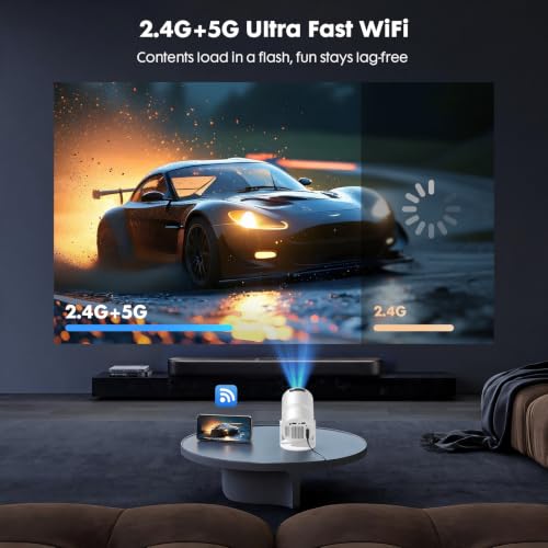[Built-in Apps] Mini Projector with Wifi and Bluetooth 1080P Supported | Portable Small Projector with Android 14, 180° Rotation/Manual Focus/Auto Keystone, Compatible with HDMI/USB/Smartphone