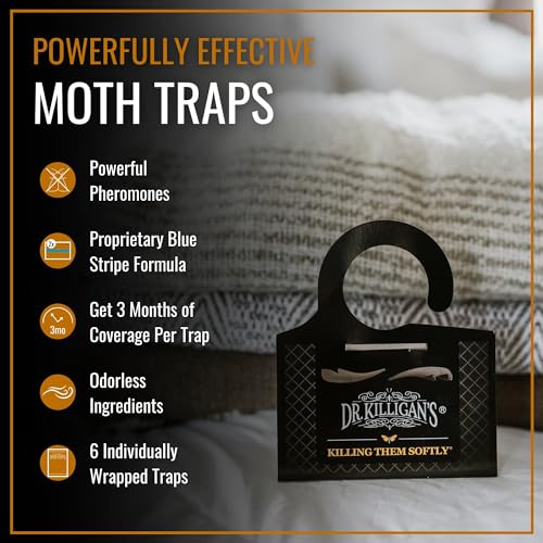 Dr. Killigan's Premium Clothing Moth Traps with Pheromones (Black, 6 Traps) | Clothes Moth Traps with Pheromones, Alternative to Moth Balls, Targets the Webbing Clothes Moth & Casemaking Clothes Moth