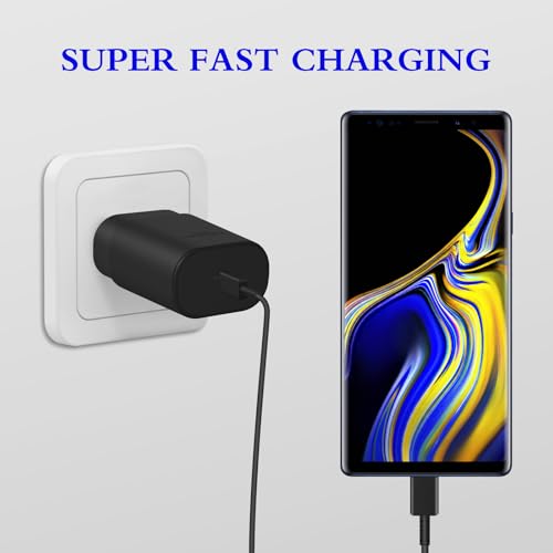 Type C Charger Fast Charging 2-Pack 25W Long 6FT USB C Cable | USBC Charger Block Compatible with Galaxy S26 S25 S24 S23 S22 S21/iPhone 17/16/16 Pro Max/15/15 Pro Max/15 Plus-Black