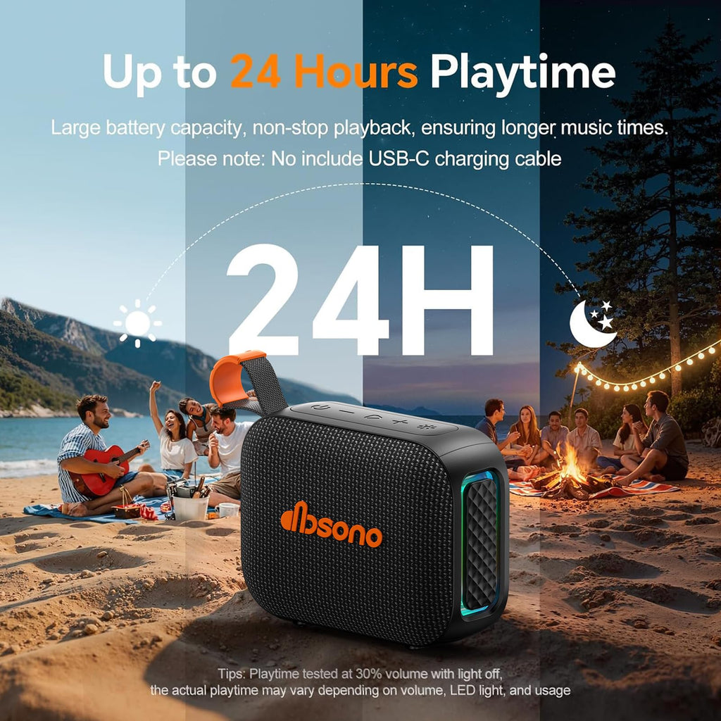 Portable Bluetooth Speaker Line-in Support: IPX5 Waterproof, Black | Up to 24H Playtime, HD Sound, TWS Pairing, LED Light, Outdoor Speaker for Beach, Pool, Travel, School Supplies for Adult Teen