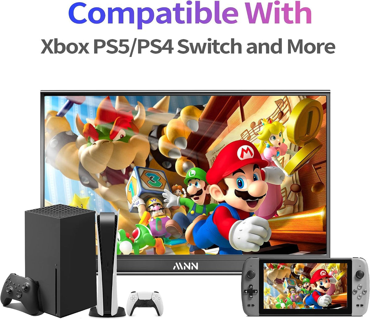 MNN 15.6" FHD 60Hz Portable Monitor USB-C HDMI IPS HDR Gaming Laptop | 15.6" FHD IPS HDR, USB-C one-cable, PC/Mac/Phone/Switch, Smart Case,Laptop , low blue, work&game