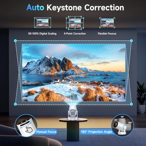 Philoent Mini Projector with WiFi 6 and BT 5.4, Built-in Apps 2026 Upgraded | 1080P/4K Support, 180° Rotation, Wi-Fi 6 & Bluetooth 5.4, Automatic Keystone Correction, Fast Focus, 25 dB for home cinema