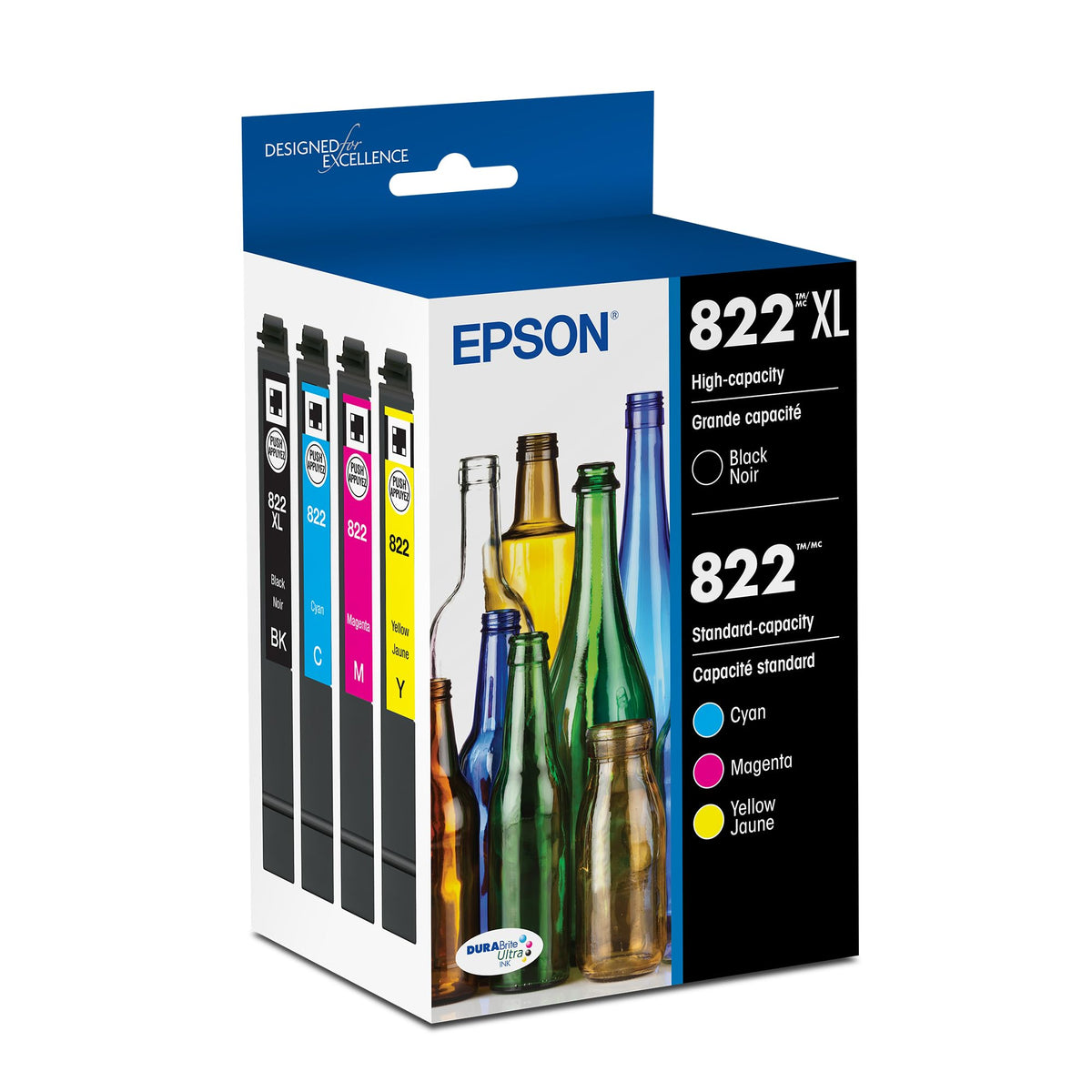 EPSON 822 DURABrite Ultra Ink High Capacity Black & Standard Color Cartridge Combo Pack (T822XL-BCS) Works with WorkForce Pro WF-3820,3823, 4820, 4830, 4833, 4834