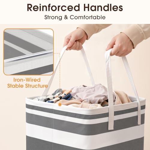 HomeHacks 2 Pack Large Laundry Baskets, Laundry Hampers Bags (Grey 75Lx2) | Waterproof, Freestanding, Collapsible Clothes Hamper with Reinforced Handles in Laundry Room, Dorm, Bathroom, Bedroom