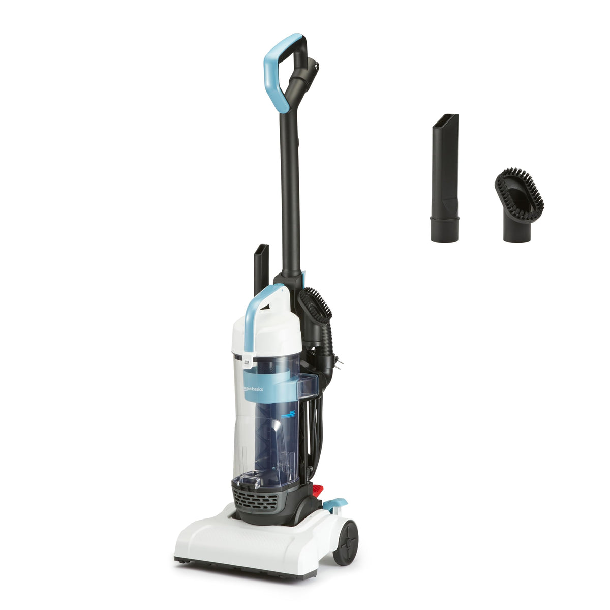 Amazon Basics Upright Bagless Vacuum Cleaner for Carpet and Hard Floors, Washable Filter, Crevice and Upholstery Tools, Detachable Handle, Lightweight, 1.7L Dust Cup, 25ft Cord, Black/White