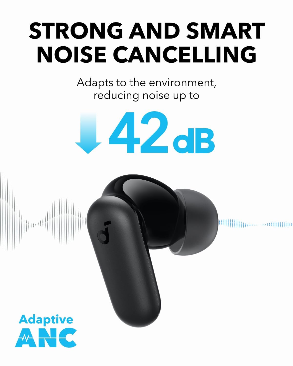 Soundcore P30i by Anker Noise Cancelling Earbuds, Hands-Free Viewing | Strong and Smart Noise Cancelling, Powerful Bass, 45H Playtime, 2-in-1 Case and Phone Stand, IP54, Bluetooth 5.4