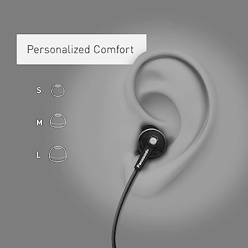 Panasonic ErgoFit Wired Earbuds, In-Ear Headphones with Dynamic Crystal-Clear Sound and Ergonomic Custom-Fit Earpieces (S/M/L), 3.5mm Jack for Phones and Laptops, No Mic - RP-HJE120-K (Black)