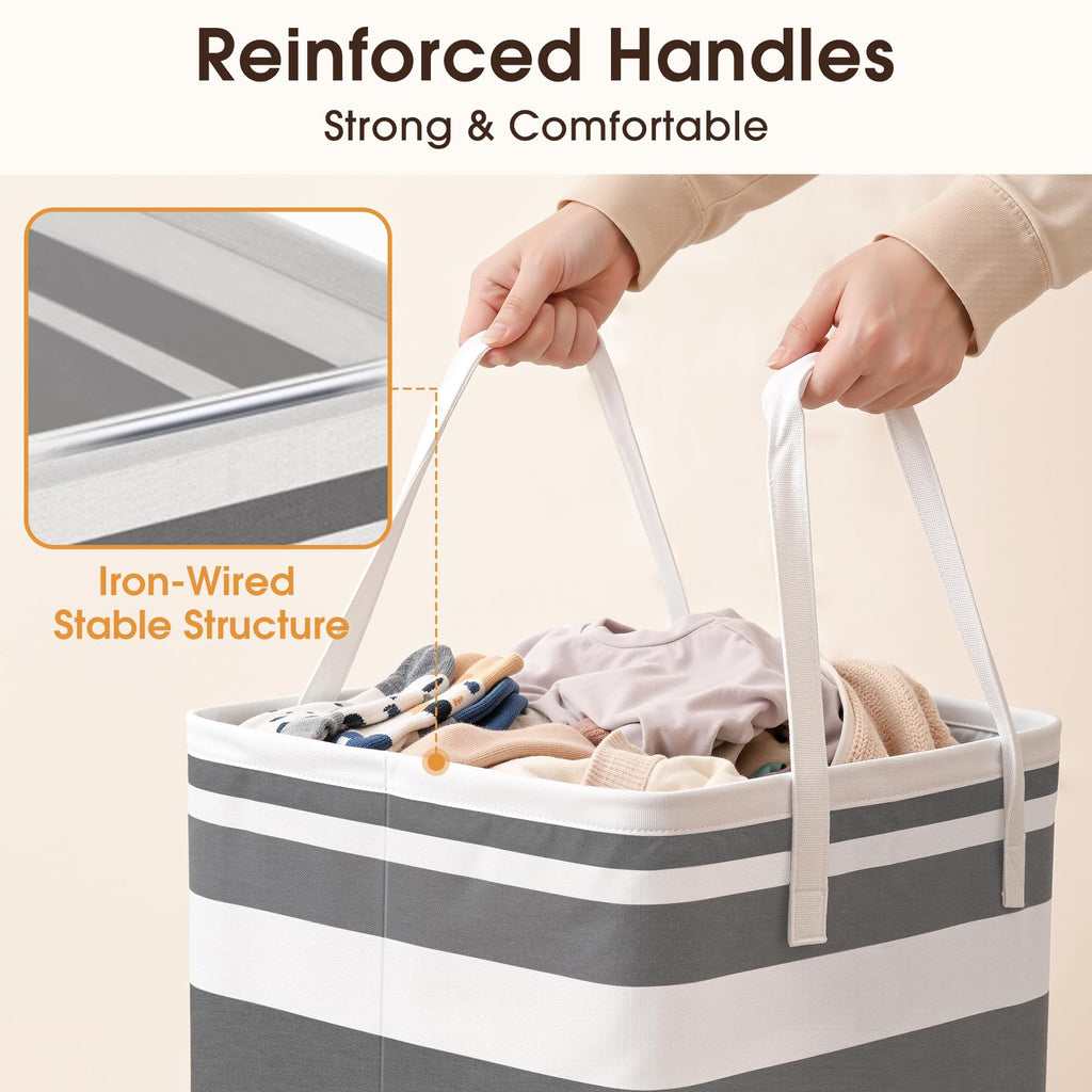 HomeHacks 2 Pack Large Laundry Baskets, Laundry Hampers Bags (Grey 75Lx2) | Waterproof, Freestanding, Collapsible Clothes Hamper with Reinforced Handles in Laundry Room, Dorm, Bathroom, Bedroom