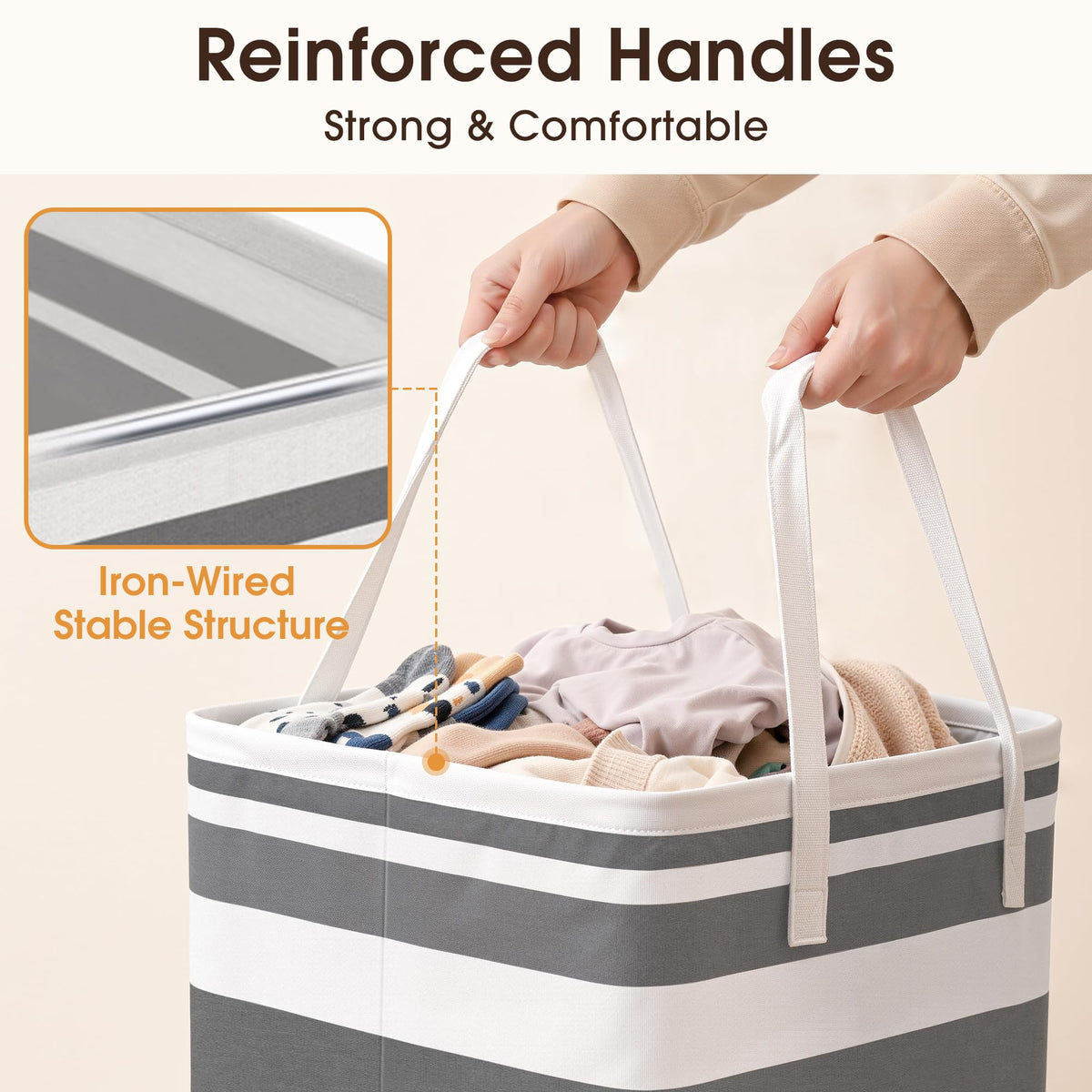 HomeHacks 2 Pack Large Laundry Baskets, Laundry Hampers Bags (Grey 75Lx2) | Waterproof, Freestanding, Collapsible Clothes Hamper with Reinforced Handles in Laundry Room, Dorm, Bathroom, Bedroom