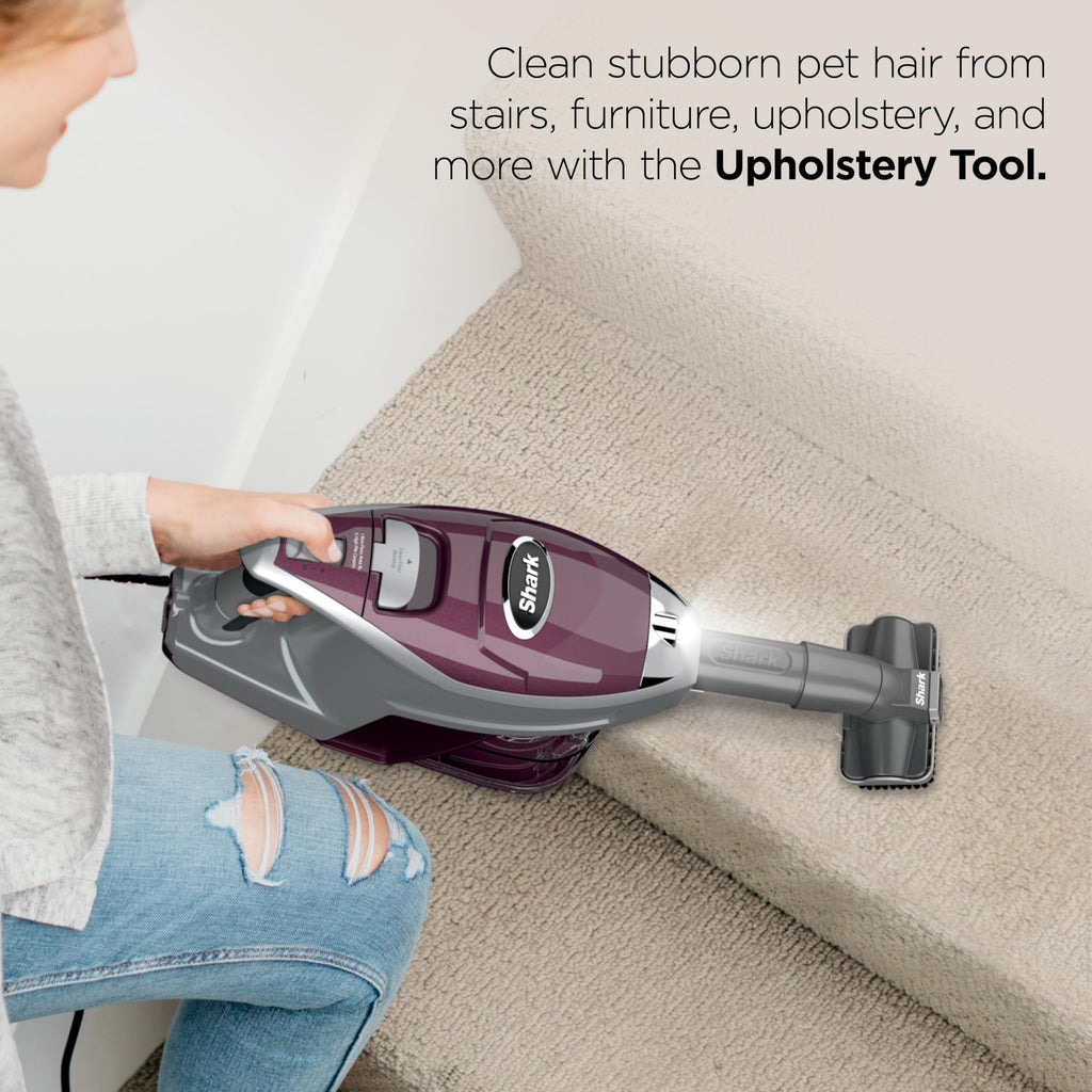 Shark Rocket Pet Plus Corded Stick Vacuum, Lightweight, Bordeaux, HV322 | Carpet, Area Rug & Hard Floor Cleaning, Handheld Vacuum for Pet Hair, XL Dust Cup, LED Headlights, Crevice & Upholstery Tool​