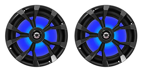 Rockville RKL80MB 8" Black 2-Way Marine Boat LED Speakers Pair | 900W Peak / 200W RMS, 4 Ohm, IP66 Waterproof, Red/Blue Beat-Sync LEDs, 40Hz-20kHz, Includes 16.4 Ft Wire and Grilles