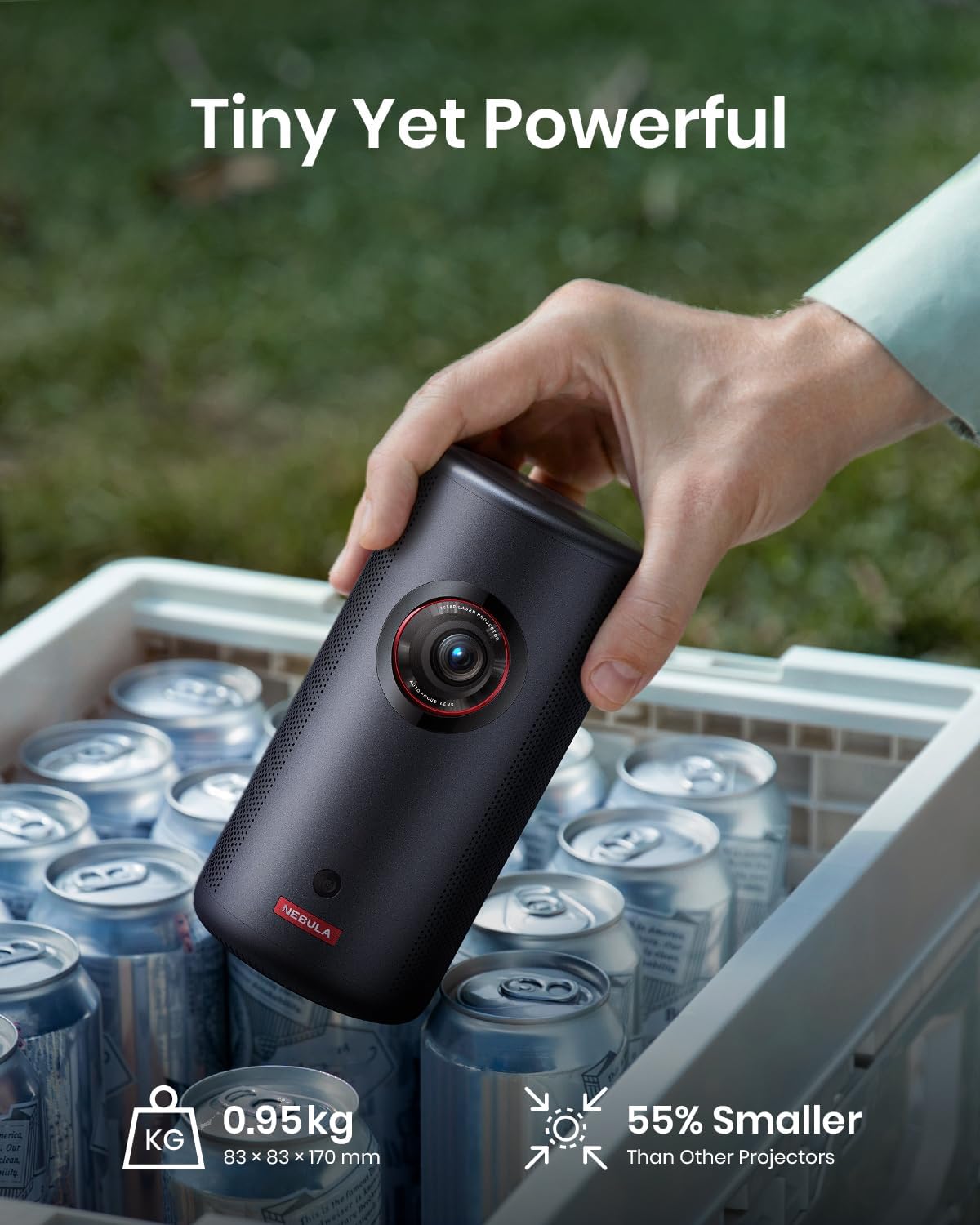 NEBULA Capsule 3 Laser Outdoor Portable Mini Smart TV Projector | Google TV, Netflix-Certified, Dolby Digital Sound, 120" Display, 2.5H Built-In Battery, Outdoor Wi-Fi Smart TV