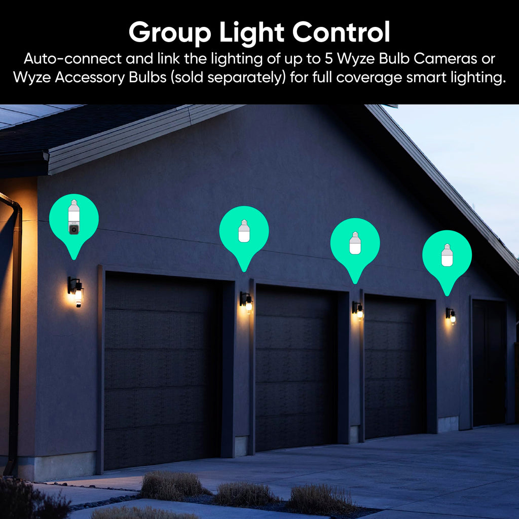 WYZE Bulb Cam - 2K HD Smart Light Bulb Security Camera, E26 Socket | Color Night Vision, 800-Lumen Dimmable LED, 160° Wide View, Motion Detection & Siren, Works with Alexa & Google Assistant