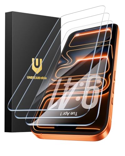 UNBREAKcable 3-Pack Screen Protector for iPhone 17 Pro Max Tempered Glass | Shatterproof, Easy Install, 9H Hardness, 99.99% HD Clear, Bubble-Free, Anti-Fingerprint, Scratch Resistant, Case Friendly