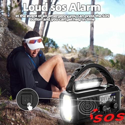Emergency Weather Radio with NOAA Alert, Portable Solar Hand Crank AM/FM | 10000mAh Rechargeable Battery for Power Outages, 3Way Powered, 3-Mode LED Flashlight & Reading Lamp, SOS, Cell Phone Charger