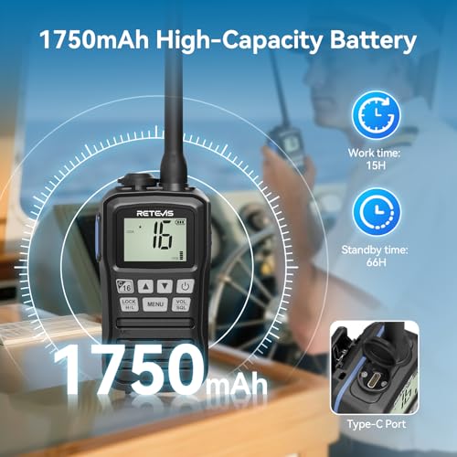 Retevis RM01P 3.5W Marine Radio VHF IP67 Floating, USB-C for Fishing(1Pack) | Hunting&Fishing, Floating, Car Charger, 15-Hour Battery, Portable, NOAA Weather Alert, 88 Channel, Vibration Drainage,3-Watch