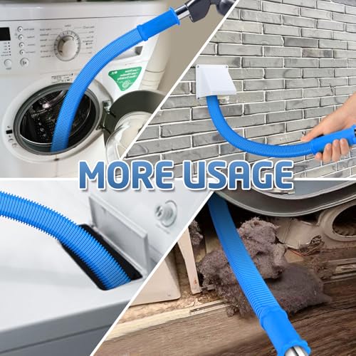 PetOde 2Pcs Dryer Vent Cleaner Kit Universal Vacuum Hose Attachment & Brush | Blue Upgraded Flexible Hose for Smooth Airflow Without Whistling Noise, Fits Most Vacuums for Deep Cleaning