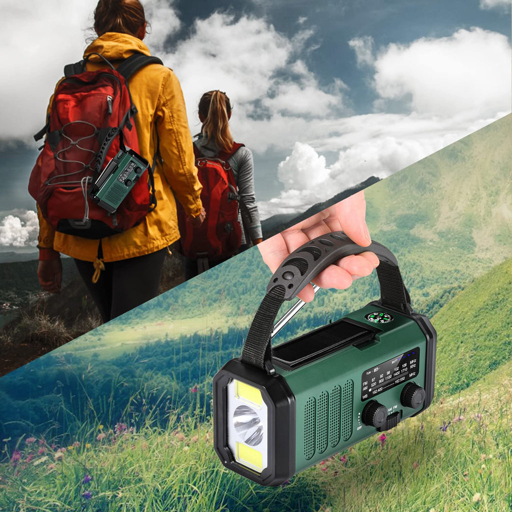 Leaton Hand Crank Emergency Radio, NOAA Weather Radio AM/FM,10000mAh | Solar charging, Rechargeable Battery Powered, USB-C Charger, Flashlight, SOS Alarm, for Camping Survival Emergencies