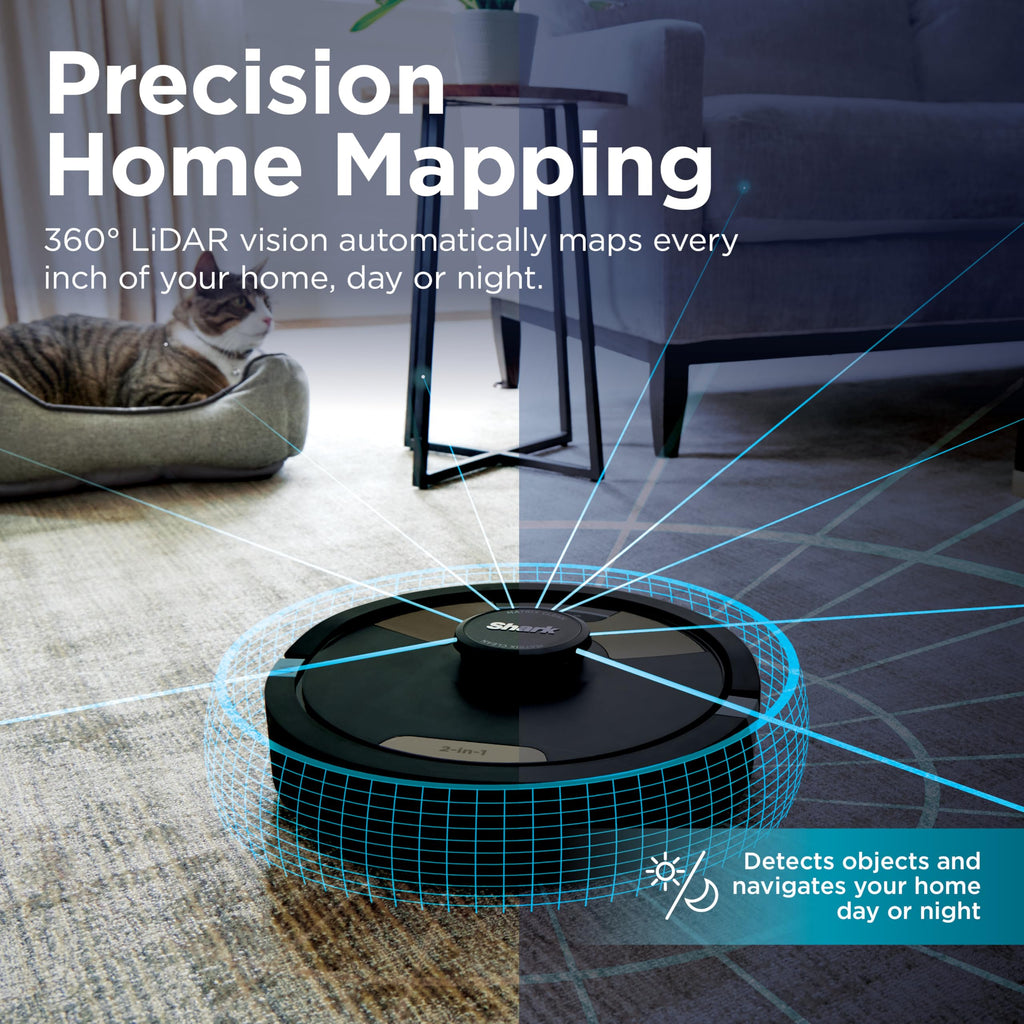 Shark Matrix Plus Robot Vacuum & Mop Combo, 60-Day Self-Emptying, AV2610WA | Matrix Clean Navigation for Carpet, Hard Floors & Pet Hair, HEPA, Sonic Mopping, Anti-Hair Wrap, LiDAR Mapping, Wi-Fi Control